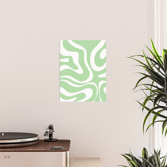 Modern Retro Liquid Swirl Abstract Pattern in Light Matcha Tea Green and White Poster Gallery Image 2