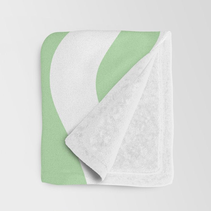 Modern Retro Liquid Swirl Abstract Pattern in Light Matcha Tea Green and White Throw Blanket Gallery Image 3
