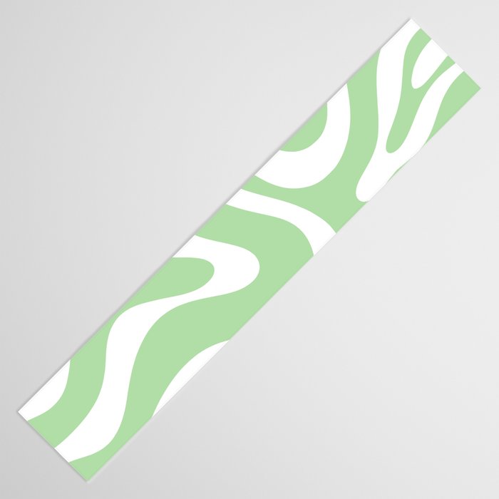 Modern Retro Liquid Swirl Abstract Pattern in Light Matcha Tea Green and White Table Runner Gallery Image 3