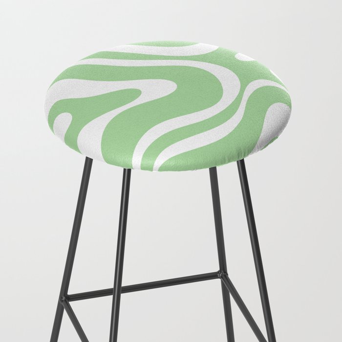 Modern Retro Liquid Swirl Abstract Pattern in Light Matcha Tea Green and White Stool Gallery Image 2