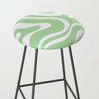 Modern Retro Liquid Swirl Abstract Pattern in Light Matcha Tea Green and White Stool Gallery Image 2