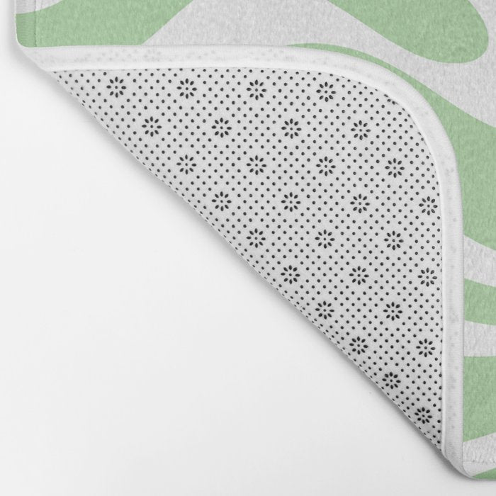 Modern Retro Liquid Swirl Abstract Pattern in Light Matcha Tea Green and White Bath Mat Gallery Image 2