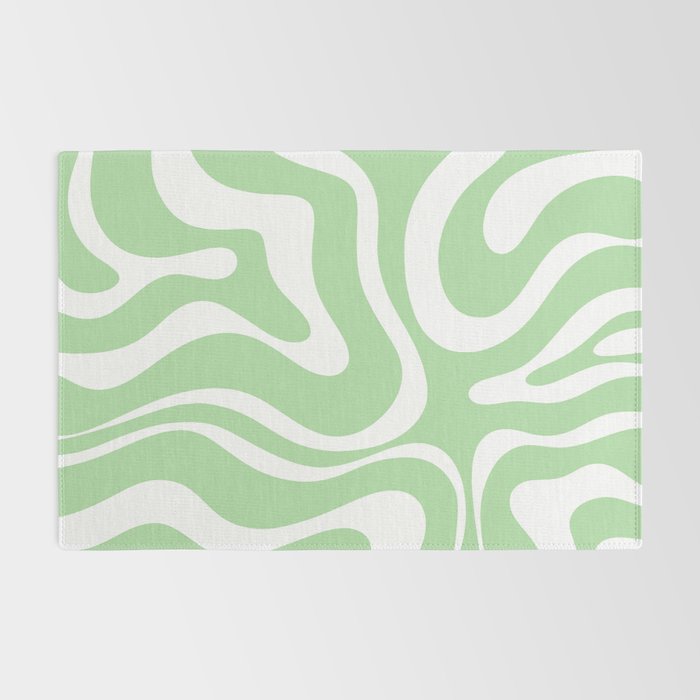 Modern Retro Liquid Swirl Abstract Pattern in Light Matcha Tea Green and White Rug Gallery Image 2