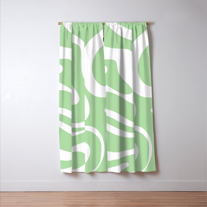 Modern Retro Liquid Swirl Abstract Pattern in Light Matcha Tea Green and White Window Curtain Gallery Image 3