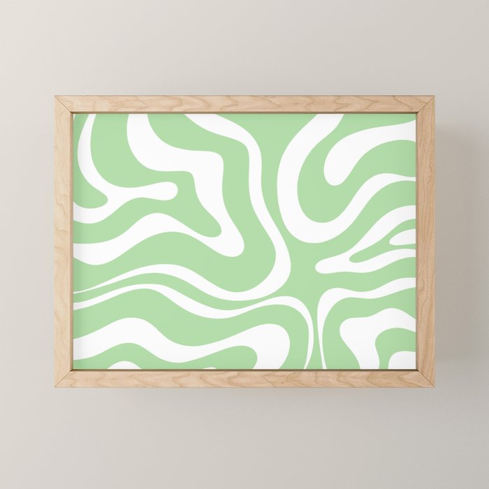 Modern Retro Liquid Swirl Abstract Pattern in Light Matcha Tea Green and White Mini Art Print Gallery Image 1