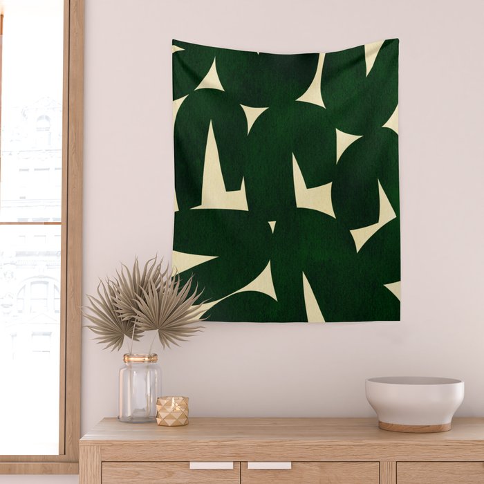 Green Black abstract shapes N03 Wall Tapestry Gallery Image 2