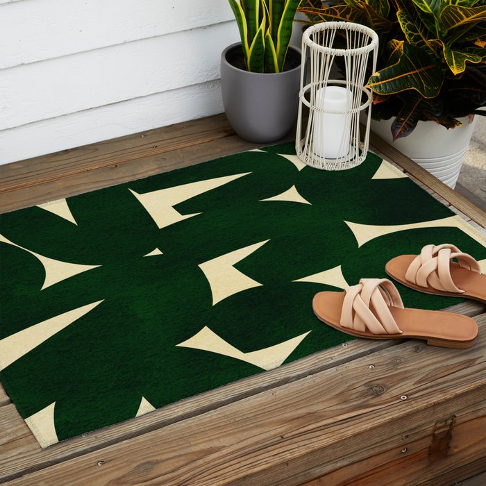 Green Black abstract shapes N03 Outdoor Rug Gallery Image 2
