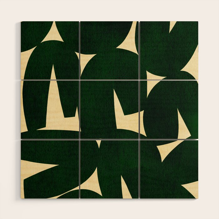 Green Black abstract shapes N03 Wood Wall Art Gallery Image 1