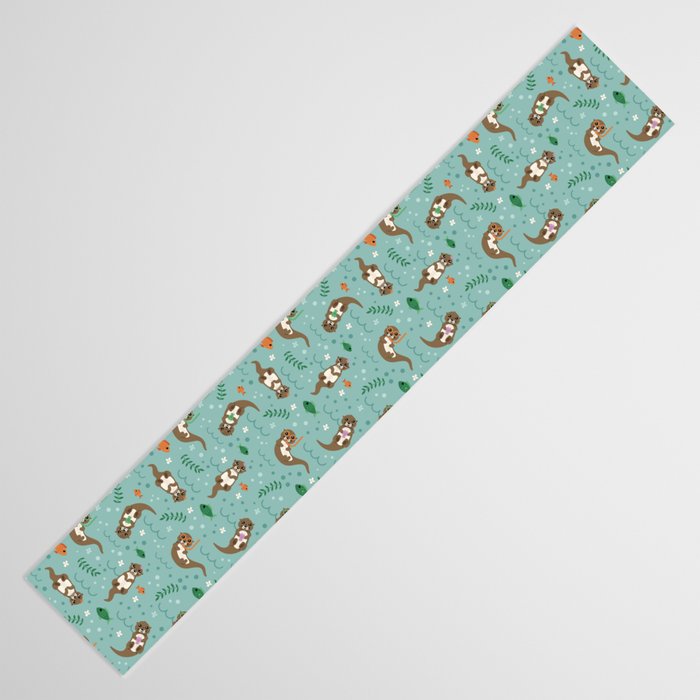 Kawaii Otters Playing Underwater Table Runner Gallery Image 3