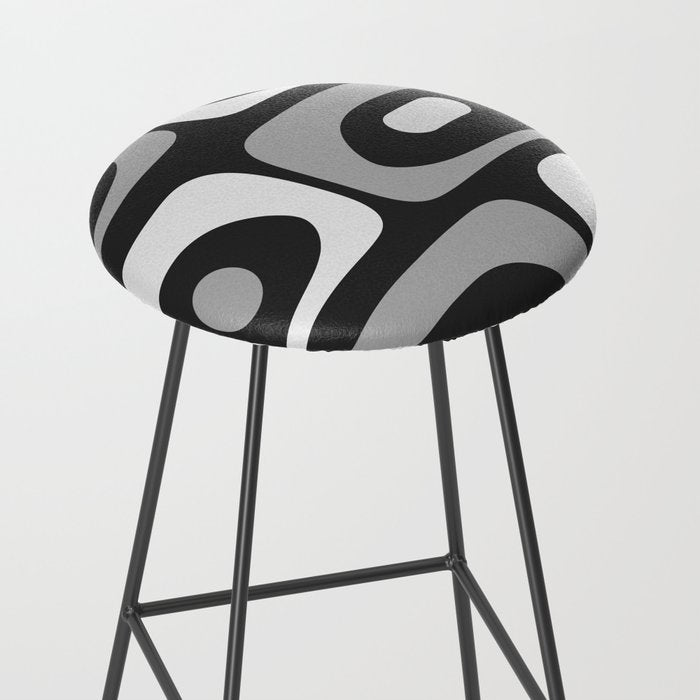 Mid-Century Modern Piquet Minimalist Abstract Pattern in Gray Stool Gallery Image 2