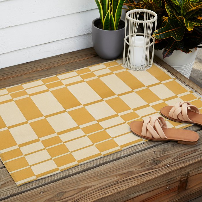 Abstract Yellow Retro Eclectic Pattern Outdoor Rug Gallery Image 2
