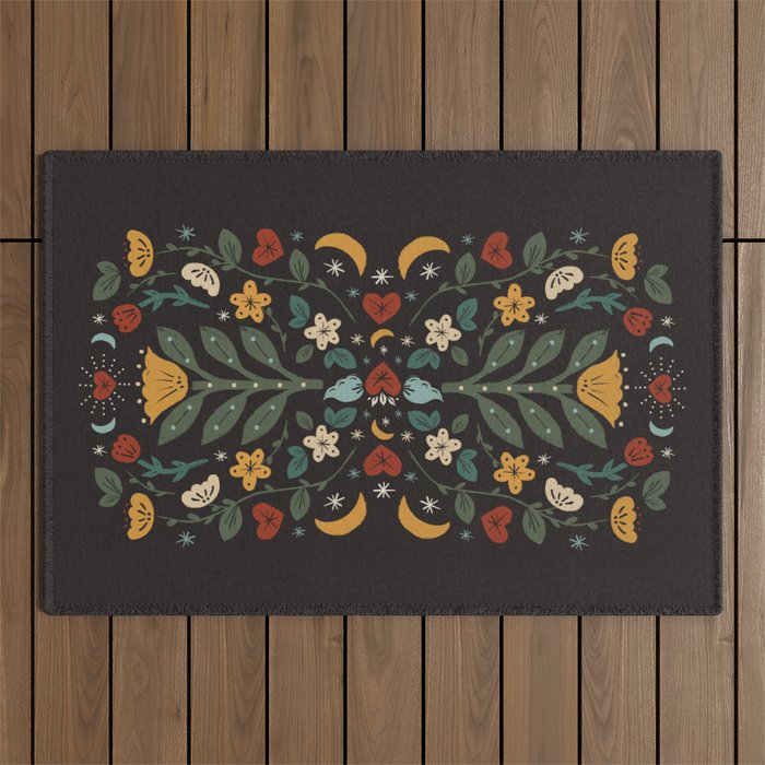 Folk Floral | Fall Colors Outdoor Rug Gallery Image 1