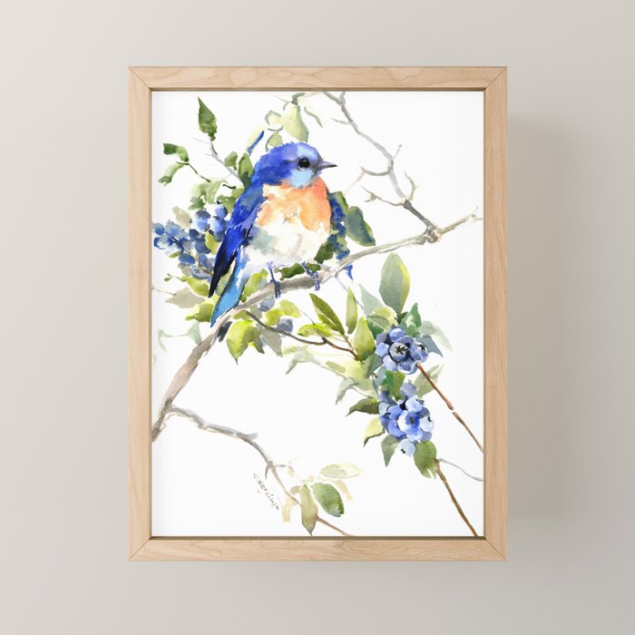 Bluebird and Blueberry Mini Art Print Gallery Image 1