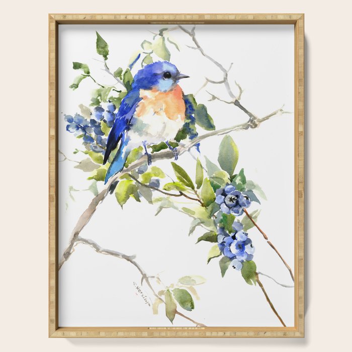 Bluebird and Blueberry Serving Tray Gallery Image 1