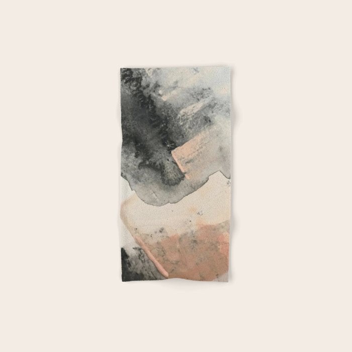 Peace and Quiet [2]: a pretty, minimal abstract piece in gray and peach by Alyssa Hamilton Art Bath Towel Gallery Image 1