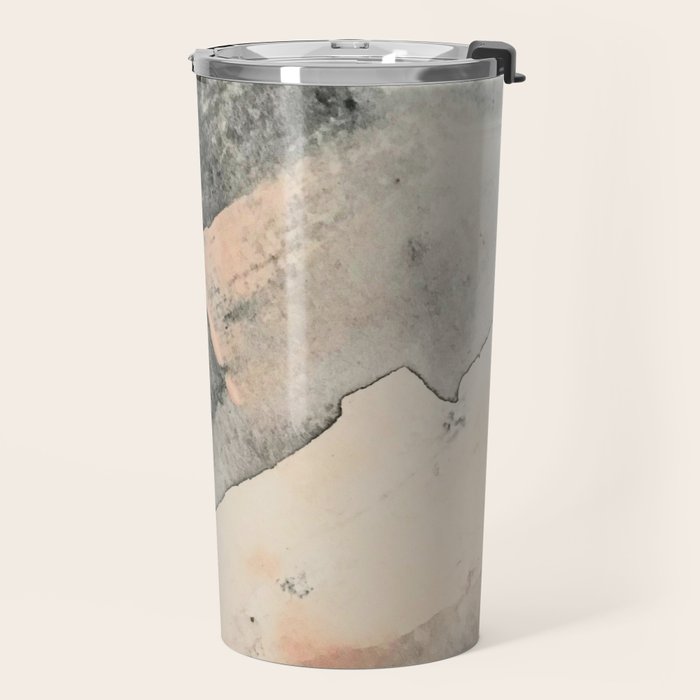 Peace and Quiet [2]: a pretty, minimal abstract piece in gray and peach by Alyssa Hamilton Art Travel Mug Gallery Image 2