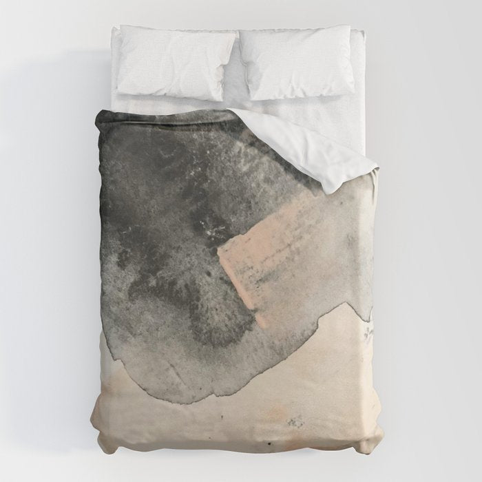 Peace and Quiet [2]: a pretty, minimal abstract piece in gray and peach by Alyssa Hamilton Art Duvet Cover Gallery Image 1