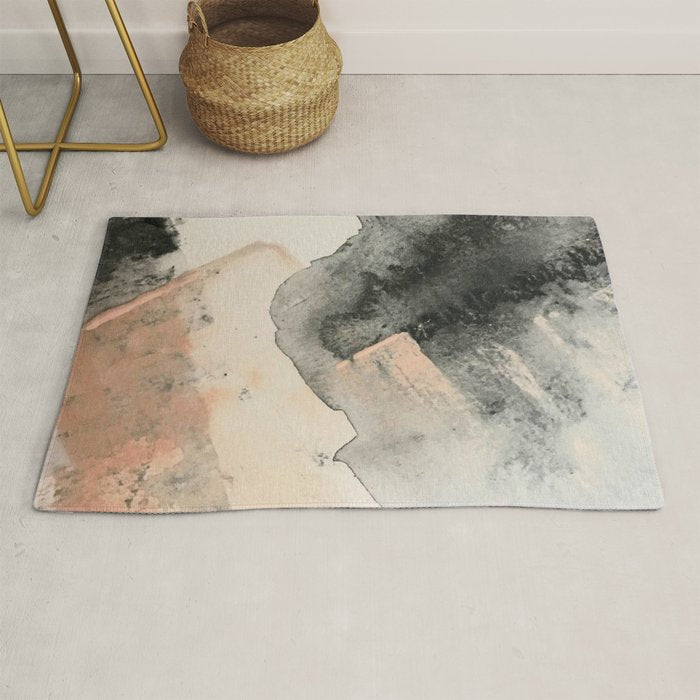 Peace and Quiet [2]: a pretty, minimal abstract piece in gray and peach by Alyssa Hamilton Art Rug Gallery Image 1