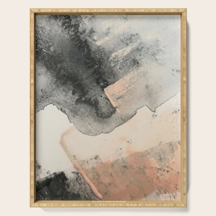 Peace and Quiet [2]: a pretty, minimal abstract piece in gray and peach by Alyssa Hamilton Art Serving Tray Gallery Image 1