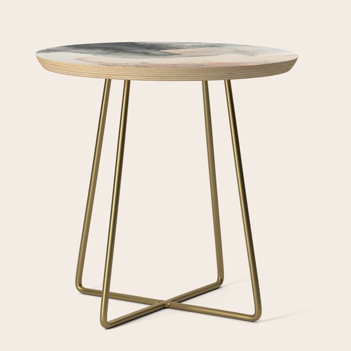 Peace and Quiet [2]: a pretty, minimal abstract piece in gray and peach by Alyssa Hamilton Art Side Table Gallery Image 1