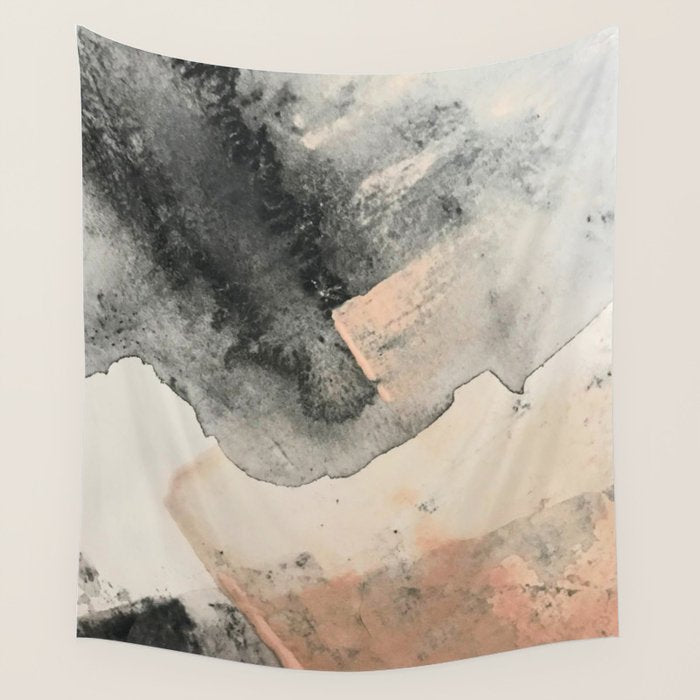 Peace and Quiet [2]: a pretty, minimal abstract piece in gray and peach by Alyssa Hamilton Art Wall Tapestry Gallery Image 4