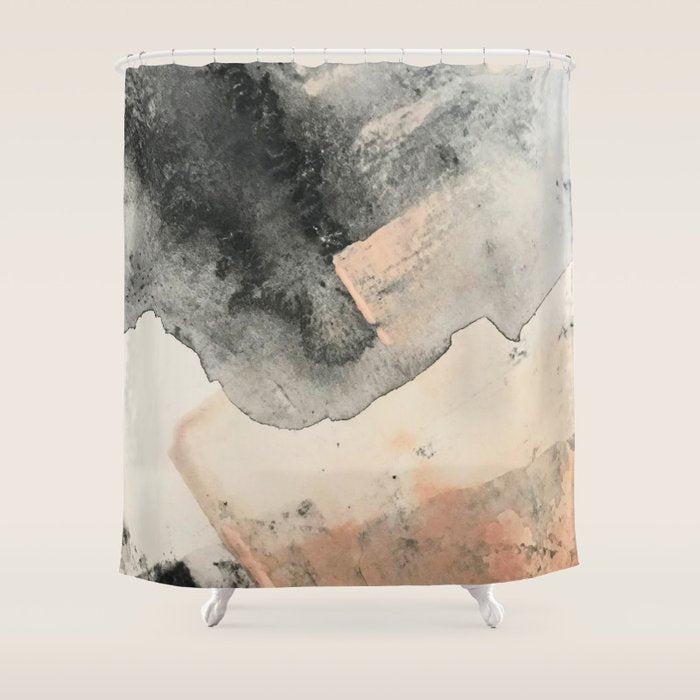Peace and Quiet [2]: a pretty, minimal abstract piece in gray and peach by Alyssa Hamilton Art Shower Curtain Gallery Image 1