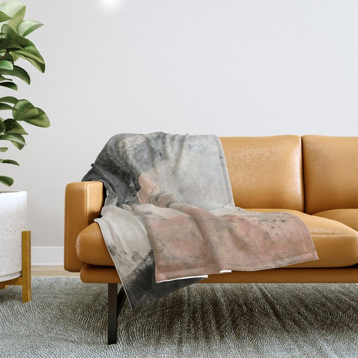 Peace and Quiet [2]: a pretty, minimal abstract piece in gray and peach by Alyssa Hamilton Art Throw Blanket Gallery Image 1