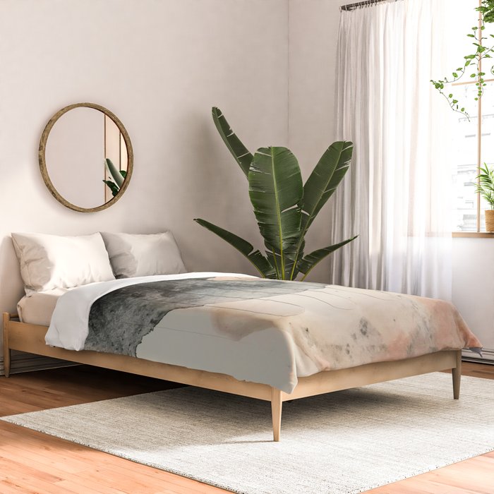 Peace and Quiet [2]: a pretty, minimal abstract piece in gray and peach by Alyssa Hamilton Art Comforter Gallery Image 2