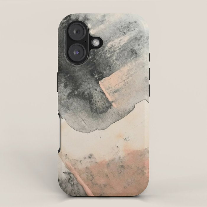 Peace and Quiet [2]: a pretty, minimal abstract piece in gray and peach by Alyssa Hamilton Art iPhone Case Gallery Image 1