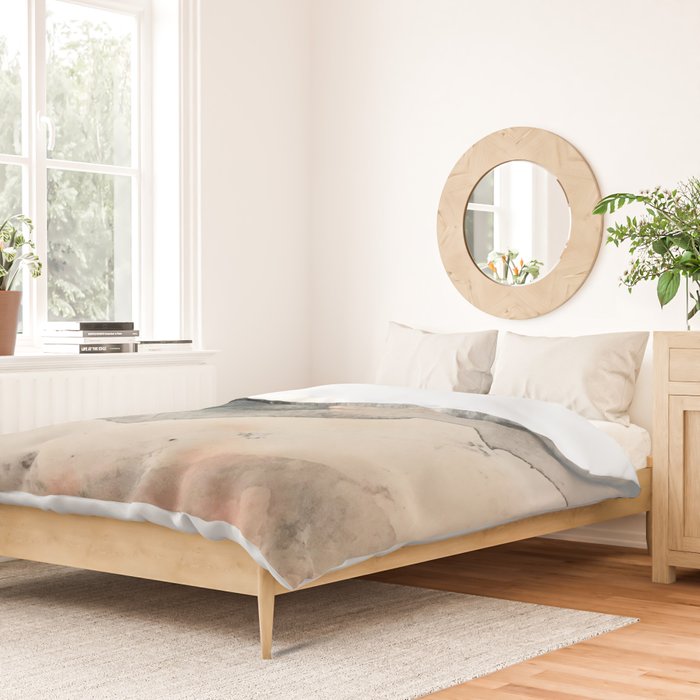 Peace and Quiet [2]: a pretty, minimal abstract piece in gray and peach by Alyssa Hamilton Art Duvet Cover Gallery Image 2