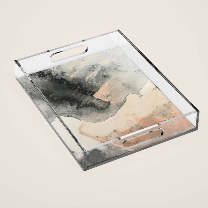 Peace and Quiet [2]: a pretty, minimal abstract piece in gray and peach by Alyssa Hamilton Art Acrylic Tray Gallery Image 1