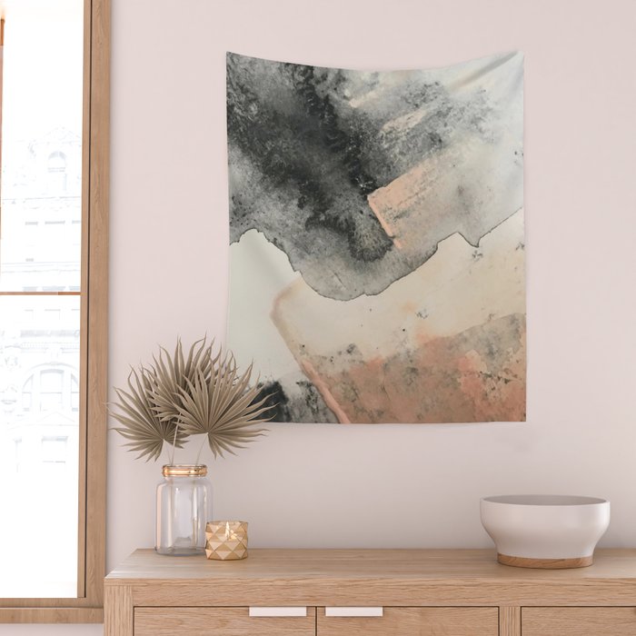 Peace and Quiet [2]: a pretty, minimal abstract piece in gray and peach by Alyssa Hamilton Art Wall Tapestry Gallery Image 2