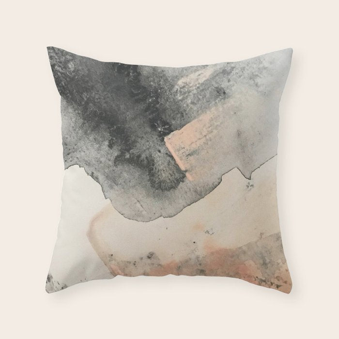 Peace and Quiet [2]: a pretty, minimal abstract piece in gray and peach by Alyssa Hamilton Art Throw Pillow Gallery Image 6