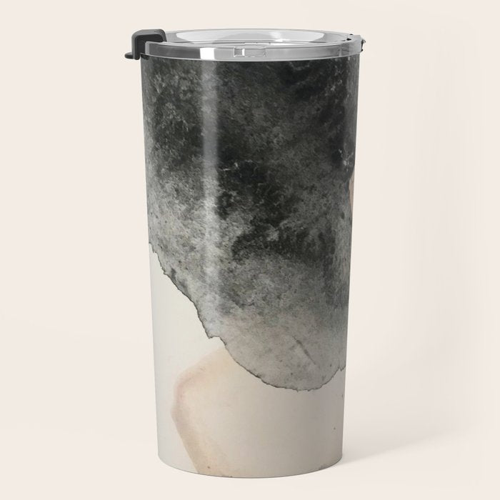 Peace and Quiet [2]: a pretty, minimal abstract piece in gray and peach by Alyssa Hamilton Art Travel Mug Gallery Image 3