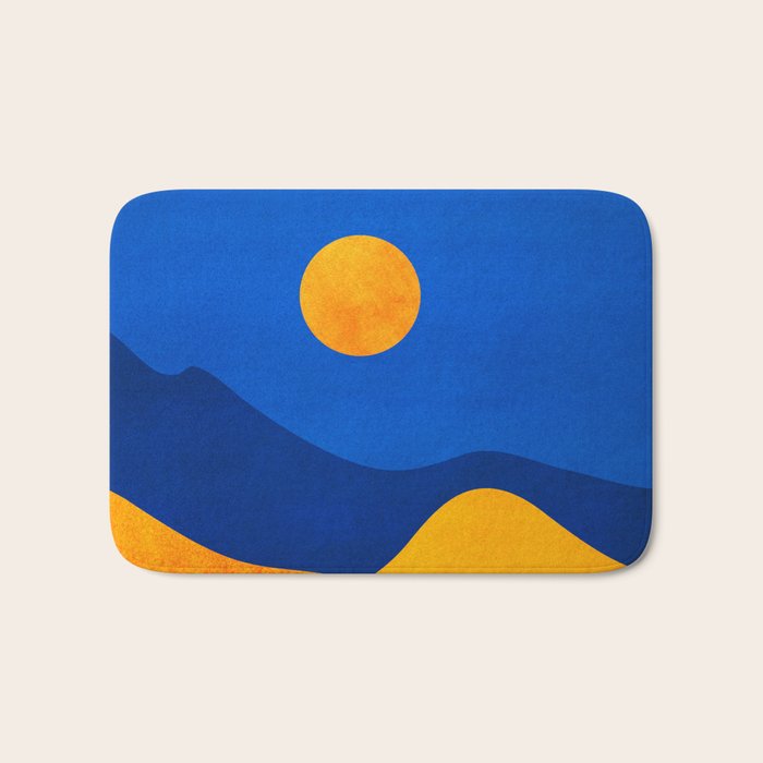 Moonrise Mountains / Blue and Orange Bath Mat Gallery Image 1