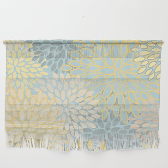 Elegant Blooms: Modern Floral Art in Soft Yellow and Teal Wall Hanging Gallery Image 1