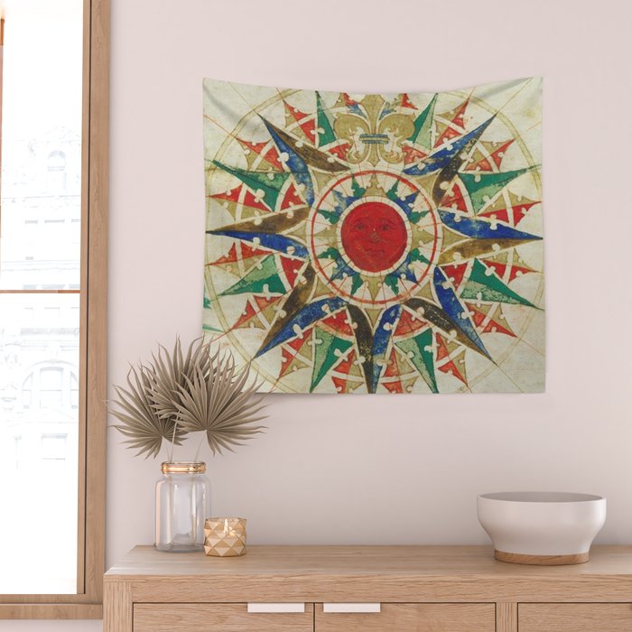 Vintage Compass Rose Diagram (1502) Wall Tapestry Gallery Image 2