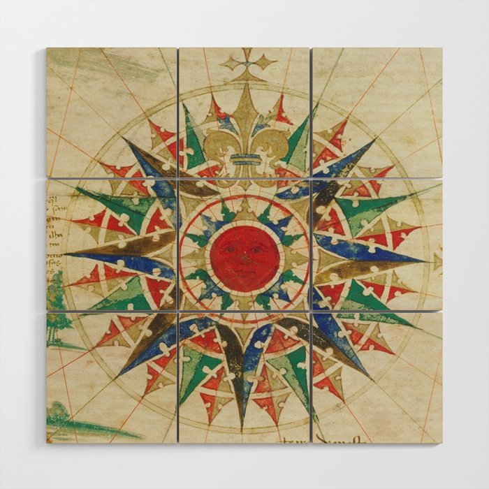 Vintage Compass Rose Diagram (1502) Wood Wall Art Gallery Image 1