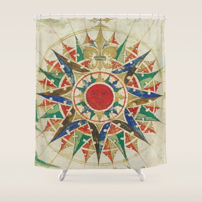 Vintage Compass Rose Diagram (1502) Shower Curtain Gallery Image 1