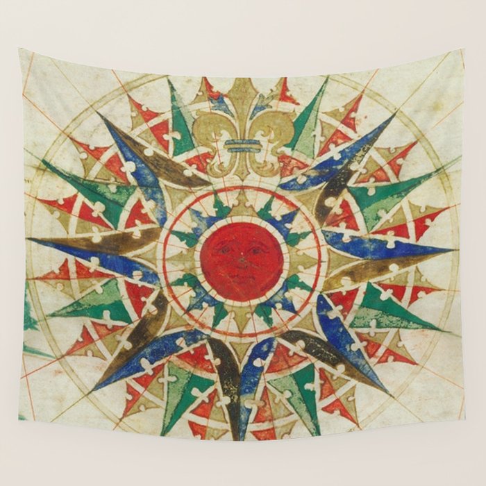 Vintage Compass Rose Diagram (1502) Wall Tapestry Gallery Image 4