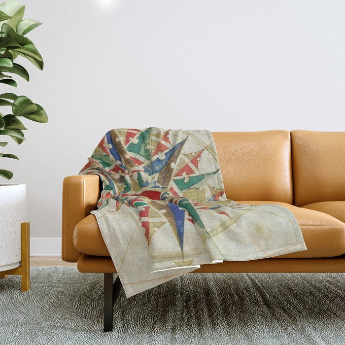 Vintage Compass Rose Diagram (1502) Throw Blanket Gallery Image 1