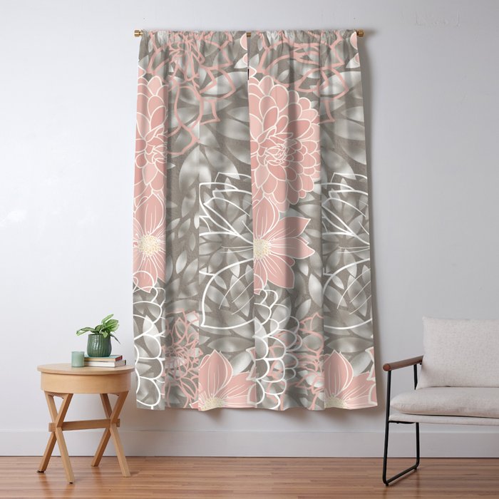 Floral Dahlias, Blush Pink, Gray, White Window Curtain Gallery Image 5