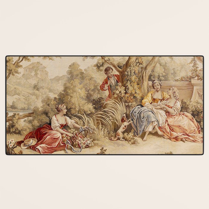 Antique 18th Century Romantic Pastoral Scene French Aubusson Tapestry Desk Mat Gallery Image 3