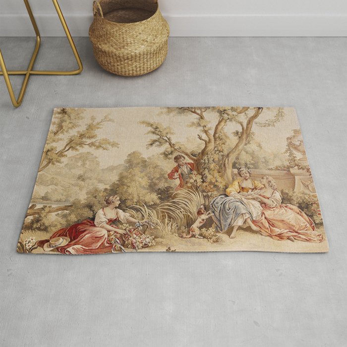 Antique 18th Century Romantic Pastoral Scene French Aubusson Tapestry Rug Gallery Image 1
