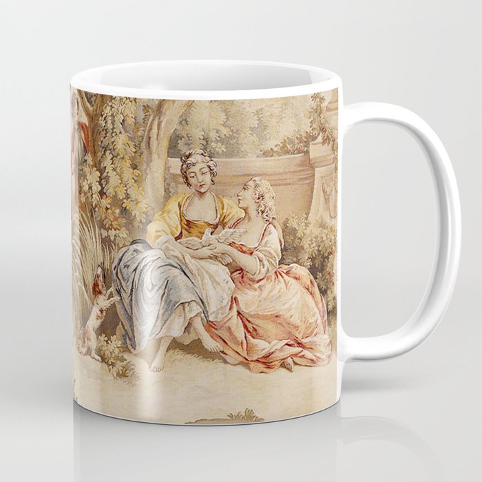 Antique 18th Century Romantic Pastoral Scene French Aubusson Tapestry Coffee Mug Gallery Image 1