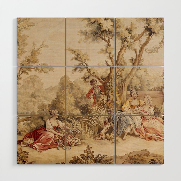 Antique 18th Century Romantic Pastoral Scene French Aubusson Tapestry Wood Wall Art Gallery Image 1