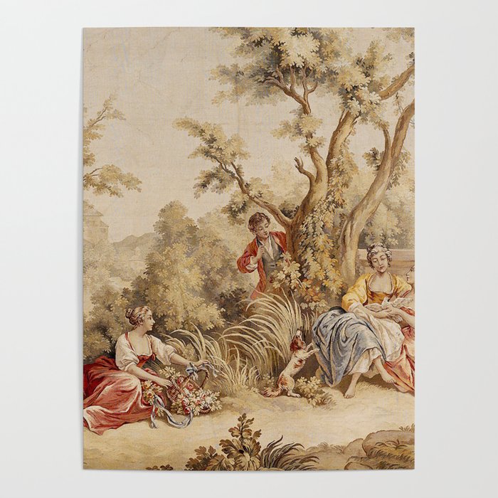 Antique 18th Century Romantic Pastoral Scene French Aubusson Tapestry Poster Gallery Image 4