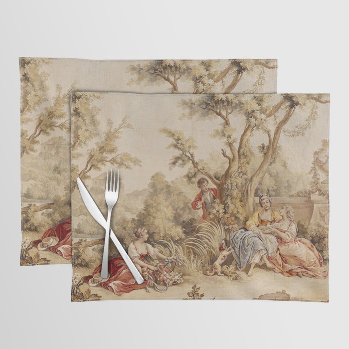 Antique 18th Century Romantic Pastoral Scene French Aubusson Tapestry Placemat Gallery Image 1