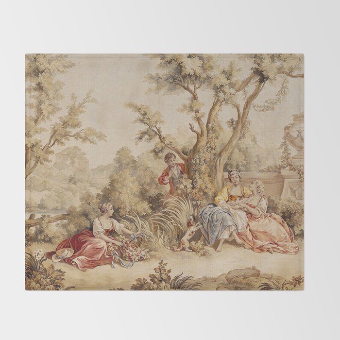 Antique 18th Century Romantic Pastoral Scene French Aubusson Tapestry Throw Blanket Gallery Image 2
