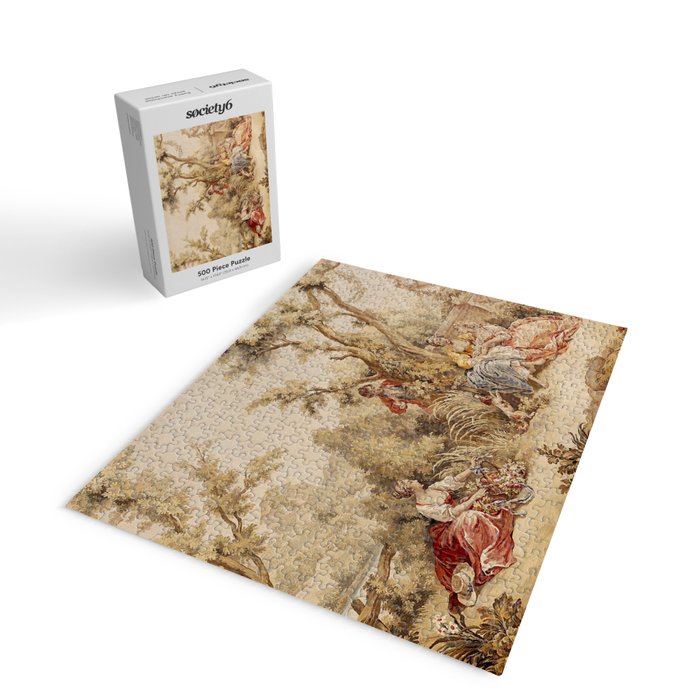 Antique 18th Century Romantic Pastoral Scene French Aubusson Tapestry Jigsaw Puzzle Gallery Image 2